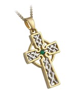 Celtic Gold Cross Necklace with Emerald Green - £135.39 GBP