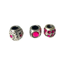Pink Rhinestone Spacer Beads for European Charm Bracelets Set of 3 DIY Jewelry - £3.14 GBP