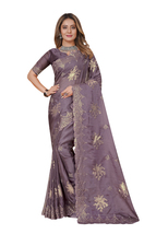 Designer Lavender Sequence Resham Zarkan Embroidery Sari Silk Party Wear Saree - £67.43 GBP