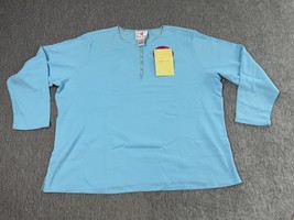 Quacker Factory Shirt Womens 3XL Blue Thermal Henley Rhinestone Buttons ... - $26.72
