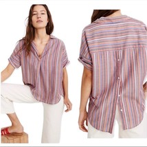 MADEWELL Cotton Courier Button-Back Shirt Rainbow Stripe Oversized Top Sz Small - £22.23 GBP