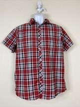 True Rock Men Size M Red Plaid Button Up Shirt Short Sleeve - £5.01 GBP
