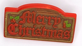 Hallmark Merry Christmas Brooch Pin Wood Sign Look Mistletoe - £8.33 GBP