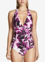 Calvin Klein Printed Side-Pleated Halter One-Piece Swimsuit Purple Size 4 - £32.16 GBP