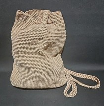 The Sak Crochet Drawstring Backpack Purse Tan Khaki Boho Bucket Bag Slouchy - $556.56 MXN