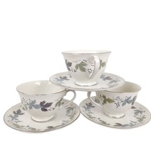 Set of 3 Royal Doulton England BURGUNDY Bone China Tea Cups &amp; Saucers c1... - £24.35 GBP