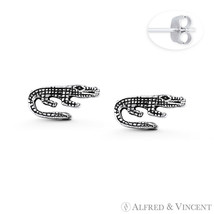 Crocodile / Alligator Animal Charm Stud Earrings in Oxidized 925 Sterling Silver - £11.50 GBP