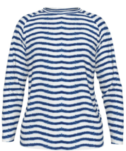 Casual men&#39;s long sleevesT-shirt  French horizontal wavy lines in shades of blue - £31.69 GBP