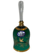 Vintage Ofnah Crystal Czech Republic Green Bell Birds Gold Bohemian Art - $35.97