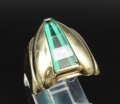 14K GOLD - Vintage Polished Scalloped Green Stone Ring Sz 8 - GR472 - £429.34 GBP