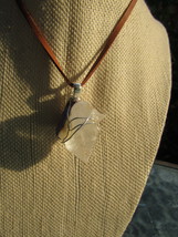 Wire wrapped quartz point pendant. Silver plated wire  &amp; Hemp cord .Handmade. - £15.14 GBP