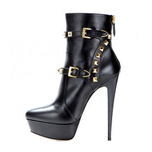 Women&#39;s Big Size Platform Ankle Boots 16cm High Thin Heel Fashion Heels Black Bo - £116.31 GBP