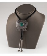 Sterling Silver Polished Turquoise Bolo Tie with Braided Leather Strap - £373.67 GBP