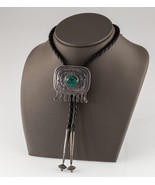 Sterling Silver Polished Turquoise Bolo Tie with Braided Leather Strap - €406,01 EUR
