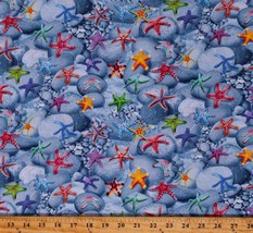 Cotton Starfish Animals Aquatic Ocean Rocks Blue Fabric Print by Yard D413.07 - £25.81 GBP