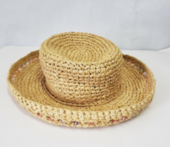 San Diego Hat Company Womens Crocheted Raffia Kettle Brim Hat Natural with beads - £15.98 GBP