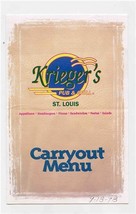 Krieger&#39;s Pub &amp; Grill Menu St Louis Missouri 1998 - £12.66 GBP