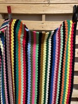 Vintage Colorful Handmade Crocheted Afghan Blanket KG  - £75.17 GBP