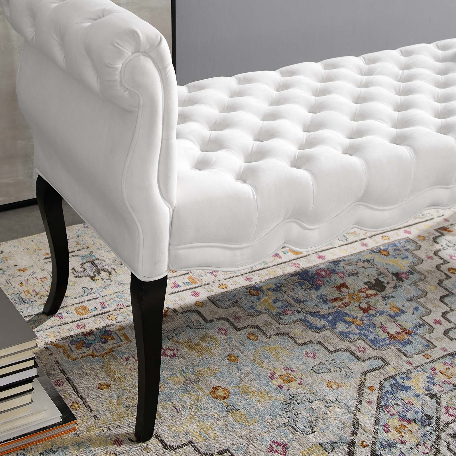 Adelia Chesterfield Style Button Tufted Performance Velvet Bench White EEI-3018-