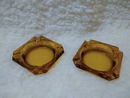 ashtray square Vintage amber glass heavy - £19.71 GBP