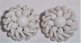 West Germany 50s White Milk Glass Clip On Signed Earrings - £47.92 GBP
