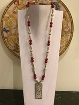 Vintage Navajo Red Blossom and Bench Beads Necklace with Sterling 925 Pendant - £197.04 GBP