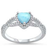 Sterling Silver Natural Larimar &amp; CZ Heart Shaped Ring - €30,88 EUR