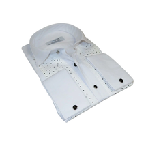 Men CEREMONIA Tuxedo Shirt Rhinestone Cotton Turkey #Milano 13 White Wing Tip image 12