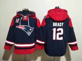 Tom Brady #12 New England Patriots Navy Lace-Up Pullover Jersey Hoodie - £48.81 GBP