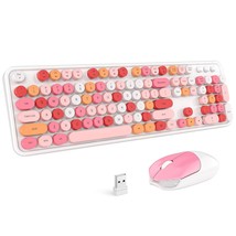 Wireless Keyboard And Mouse Combo, White Mixed 104 Keys Full-Sized 2.4 Ghz Round - £58.57 GBP