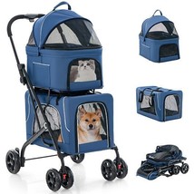 Double Pet Stroller Foldable 3-in-1 Dog Stroller with 2 Detachable Carri... - €171,40 EUR