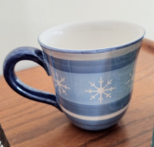 St. Nicholas Square® Winter Frost Big Coffee Mug Tea Cup Blue Stripes Snowflakes - £11.52 GBP