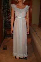 Vtg Vanity Fair 1960 Romantic Bridal Blue Nylon Nightgown Pleats Ribbons... - £51.31 GBP