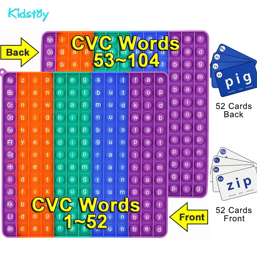 Kidstoy CVC WORDS Bubbles Spelling Table Anti Stress Toys With 52pcs Cards - £14.96 GBP