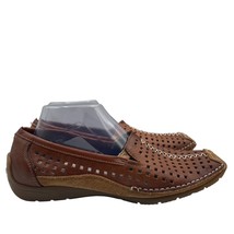 Rieker Anti Stress Loafers Leather Brown Perforated Slip On Mens 40 7.5 - £27.37 GBP
