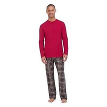 Hanes Originals Men&#39;s 2pc Plaid Comfort Fleece Sleep Pajama Set - Red/Black M - £14.93 GBP