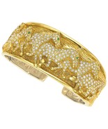 18k Oro Amarillo Pesado Caballo Alivio Puño Pulsera 4.50CT Dia 109.8 Gramos - $25,718.39 CAD