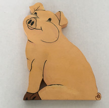 Vintage hand crafted folk art painted  wood pig shelve sitter country decor - $19.75