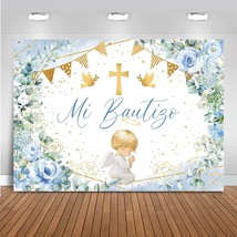 Mi Bautizo Backdrop For Boy Blue Flower God Bless Baptism Backdrops First Holy C - £20.43 GBP