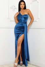 Satin One Shoulder Pleated Draped Side Maxi Dress - £26.37 GBP+