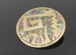 AH MEXICO 925 Silver - Vintage Inlaid Abalone Shell Pattern Brooch Pin - BP4289 - £35.76 GBP