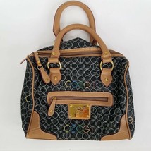 Coogi Satchel Handbag Medium Purse Black Tan Quilted Logo Zip Top Gold Tone - $29.69