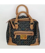 Coogi Satchel Handbag Medium Purse Black Tan Quilted Logo Zip Top Gold Tone - £23.52 GBP