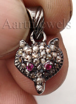 Victorian 0.50ct Rose Cut Diamond Ruby Engagement Fox Face Halloween Pendant - £567.01 GBP