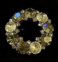 VTG Signed WEISS Aurora Borealis Silver + Purple Clear Rhinestone Circle Brooch - £27.09 GBP