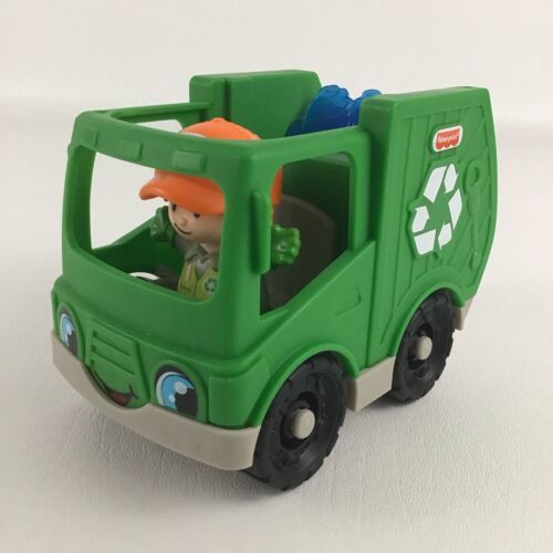 Fisher Price Little People City Recycle Truck Garbage Man Vehicle Figure Toy Lot - $21.73