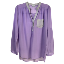 Charming Charlie Womens Blouse Purple Long Sleeve V Neck Sheer Buttons Plus 1X - £13.44 GBP