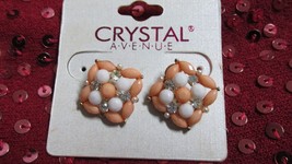 &quot;&quot;CORAL COLORED BEADS WITH WHITE PEARL BEADS &amp; RHINESTONES&quot;&quot; - EARRINGS ... - $8.89