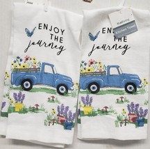 Set Of 2 Same Kitchen Towels (14&quot;x24&quot;) Truck With Flowers, Enjoy The Journey, Tl - £9.31 GBP