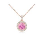 ANGARA 0.42 Ctw Pink Sapphire Pendant Necklace with Diamond Halo in 14K ... - $674.10